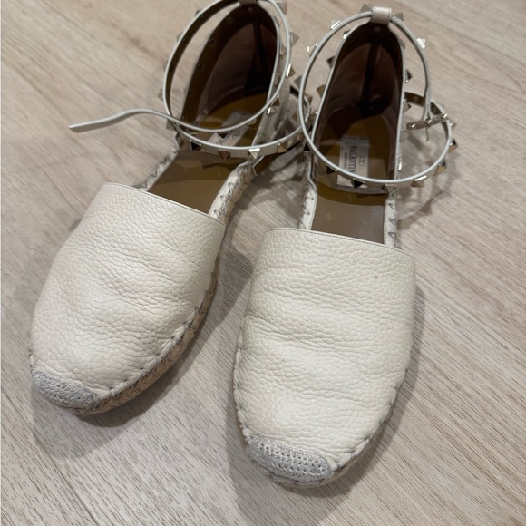 Valentino Garavani Cream Espadrille Flats with Studded...